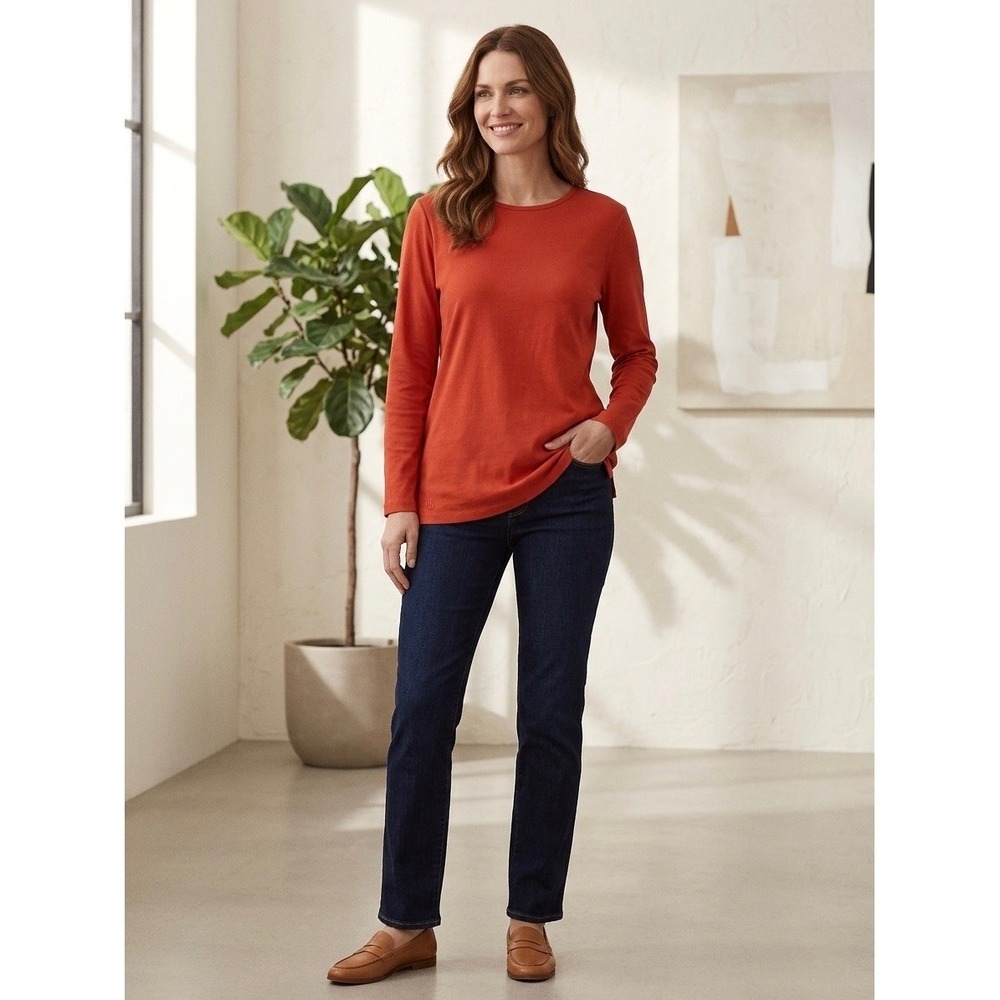 Lauren Ralph Lauren Womens 2X Orange Red Long Sleeve Cotton Blend Crew Neck Tee